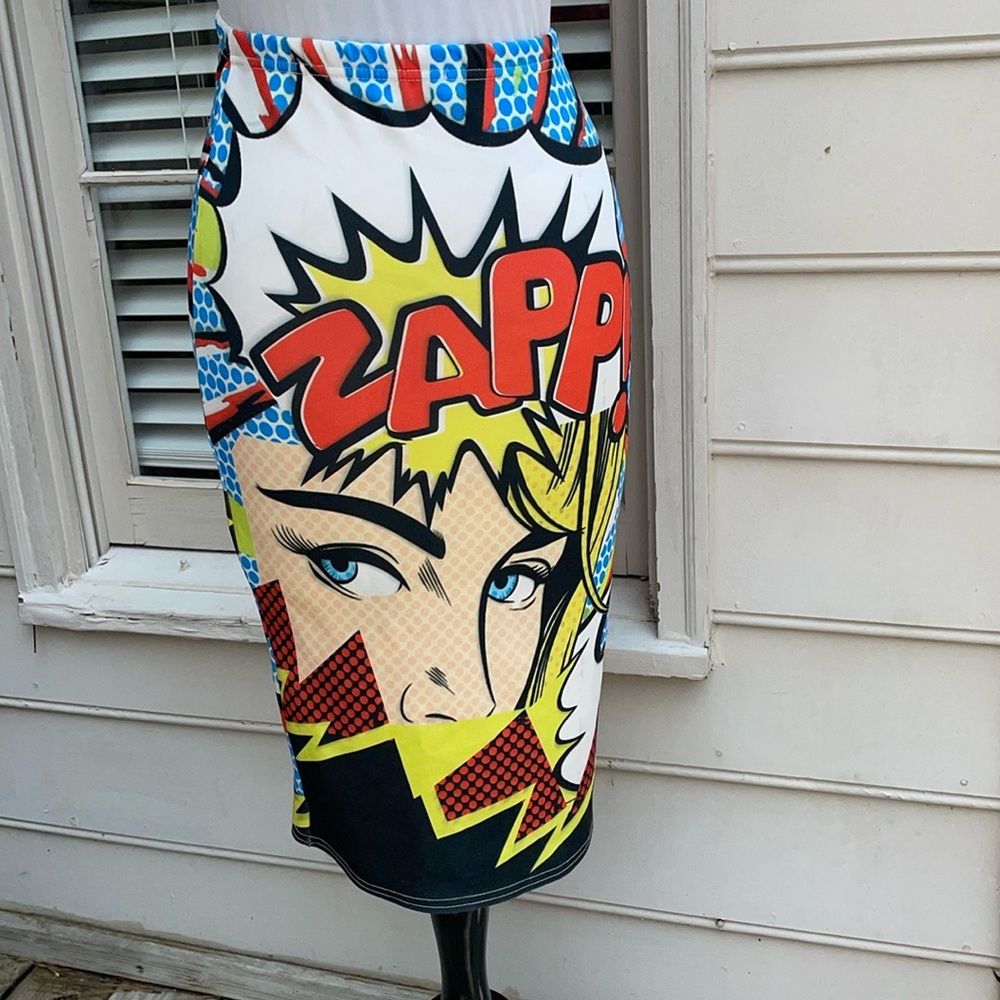 EUC- Glamour Babe Comic Book Midi Skirt Size S